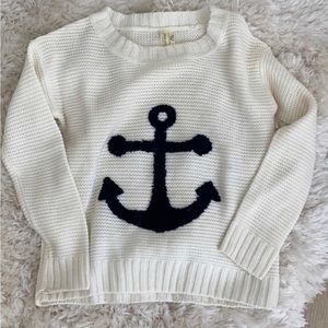 Pink Owl Cream Nautical Anchor Sweater Navy Preppy Sporty Sailing Boating